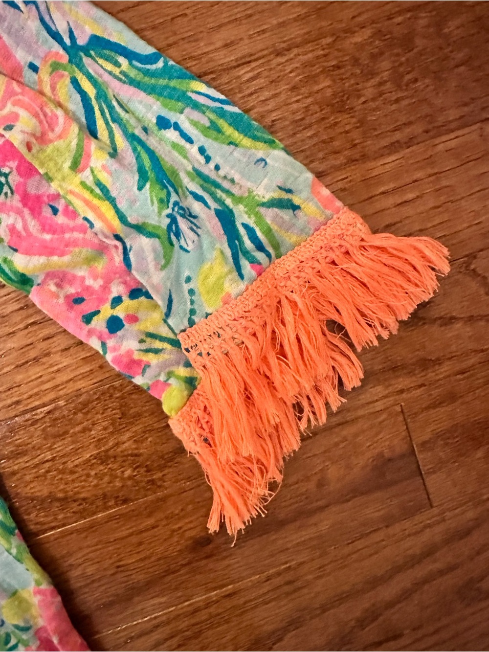 Lilly Pulitzer Pink, Blue and Green Floral Scoop Cover-Up with Fringe - Picture 3 of 3